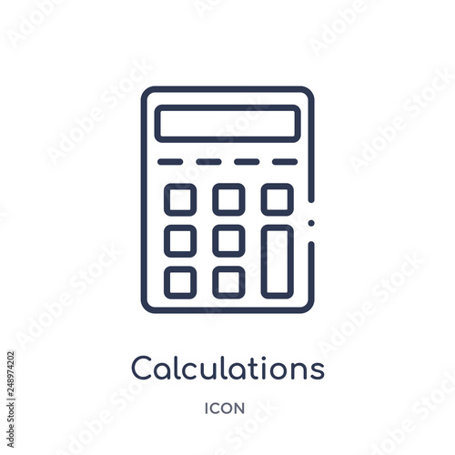 calculations icon from technology outline collection. Thin line calculations icon isolated on white background.