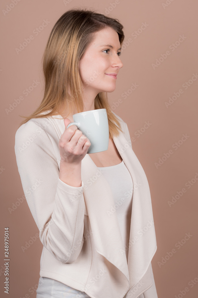girl with a cup of tea and coffee girl with a cup of tea and coffee