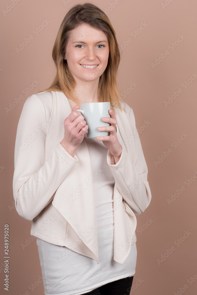 girl with a cup of tea and coffee girl with a cup of tea and coffee