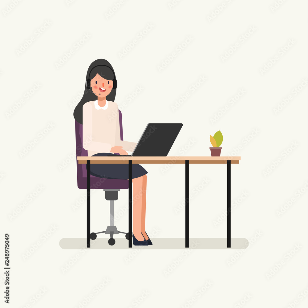 Character of businesswoman in Call center job. Animation scene for motion graphic. Character of businesswoman in Call center job. Animation scene for motion graphic.