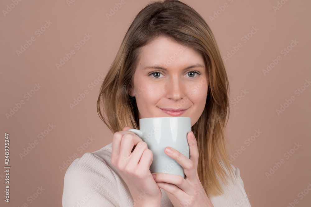 girl with a cup of tea and coffee girl with a cup of tea and coffee