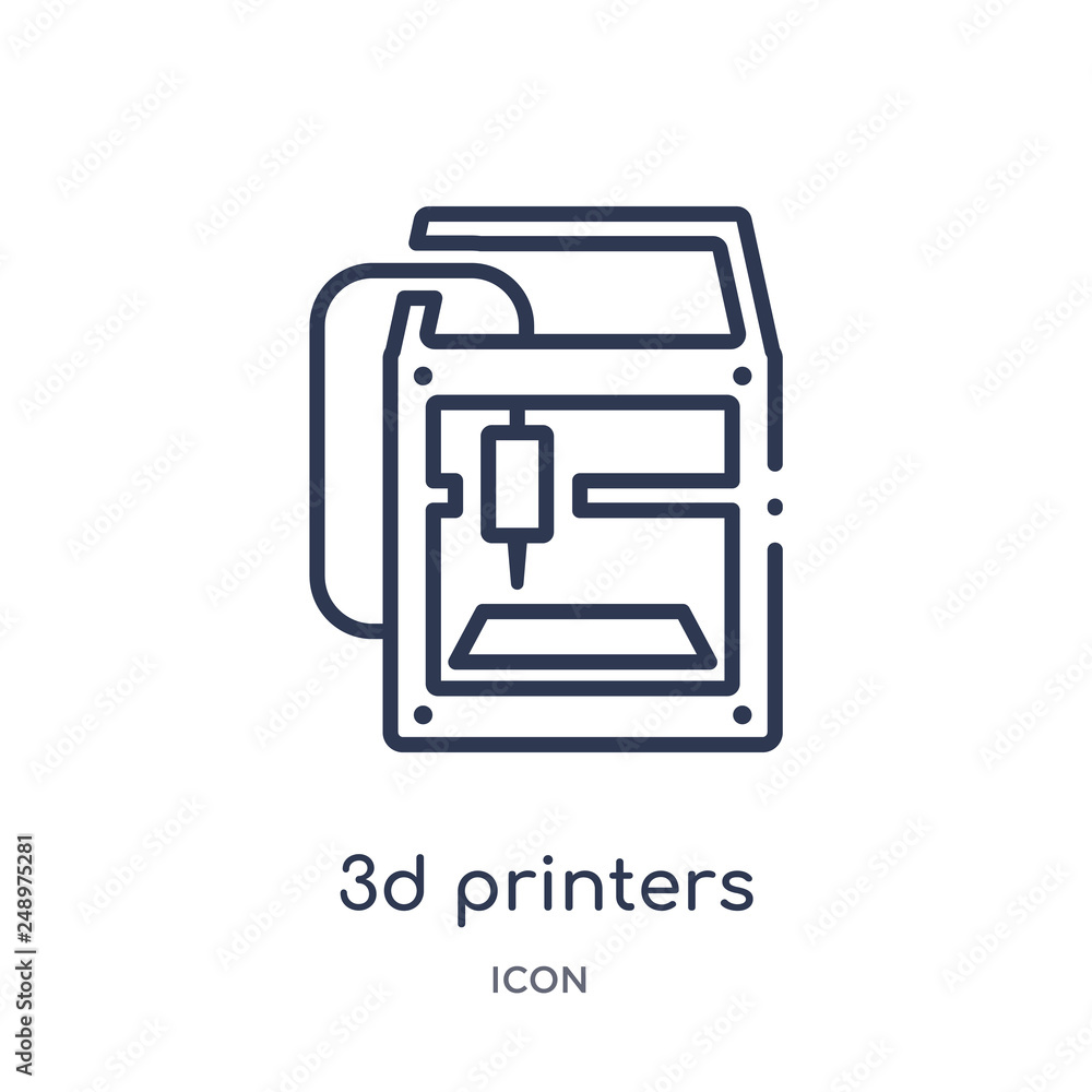 3d printers icon from technology outline collection. Thin line 3d printers icon isolated on white background. 3d printers icon from technology outline collection. Thin line 3d printers icon isolated on white background.