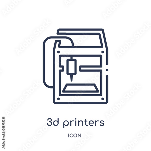 3d printers icon from technology outline collection. Thin line 3d printers icon isolated on white background.