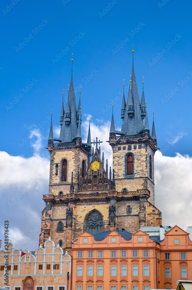 Fototapeta premium Old Town square with Tyn Church in Prague, Czech Republic.