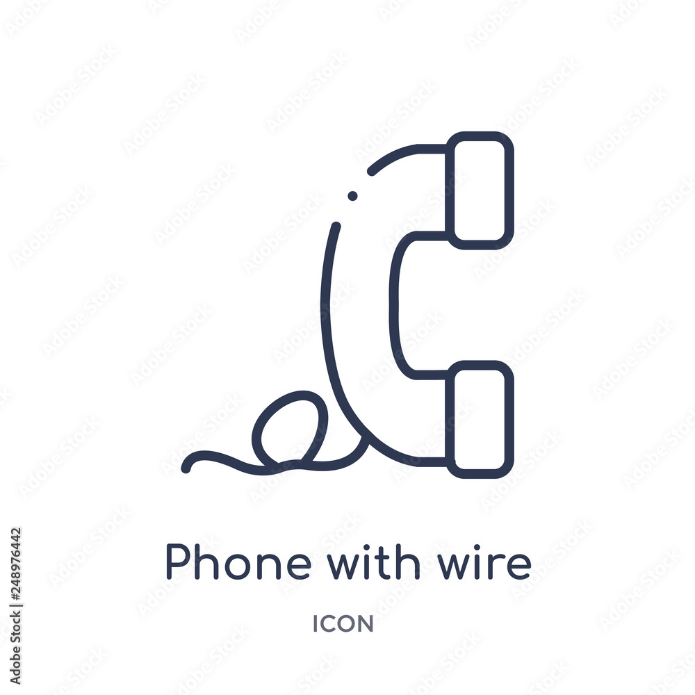 phone with wire icon from technology outline collection. Thin line phone with wire icon isolated on white background. phone with wire icon from technology outline collection. Thin line phone with wire icon isolated on white background.