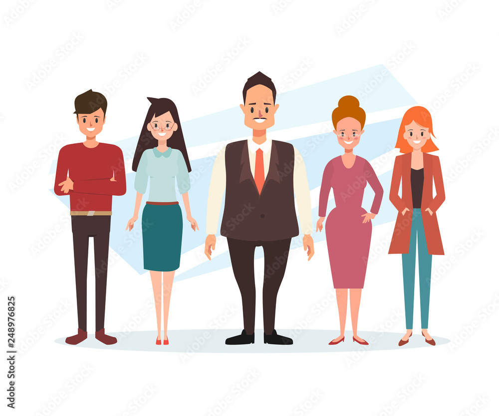 Business people character teamwork standing. Business people character teamwork standing.
