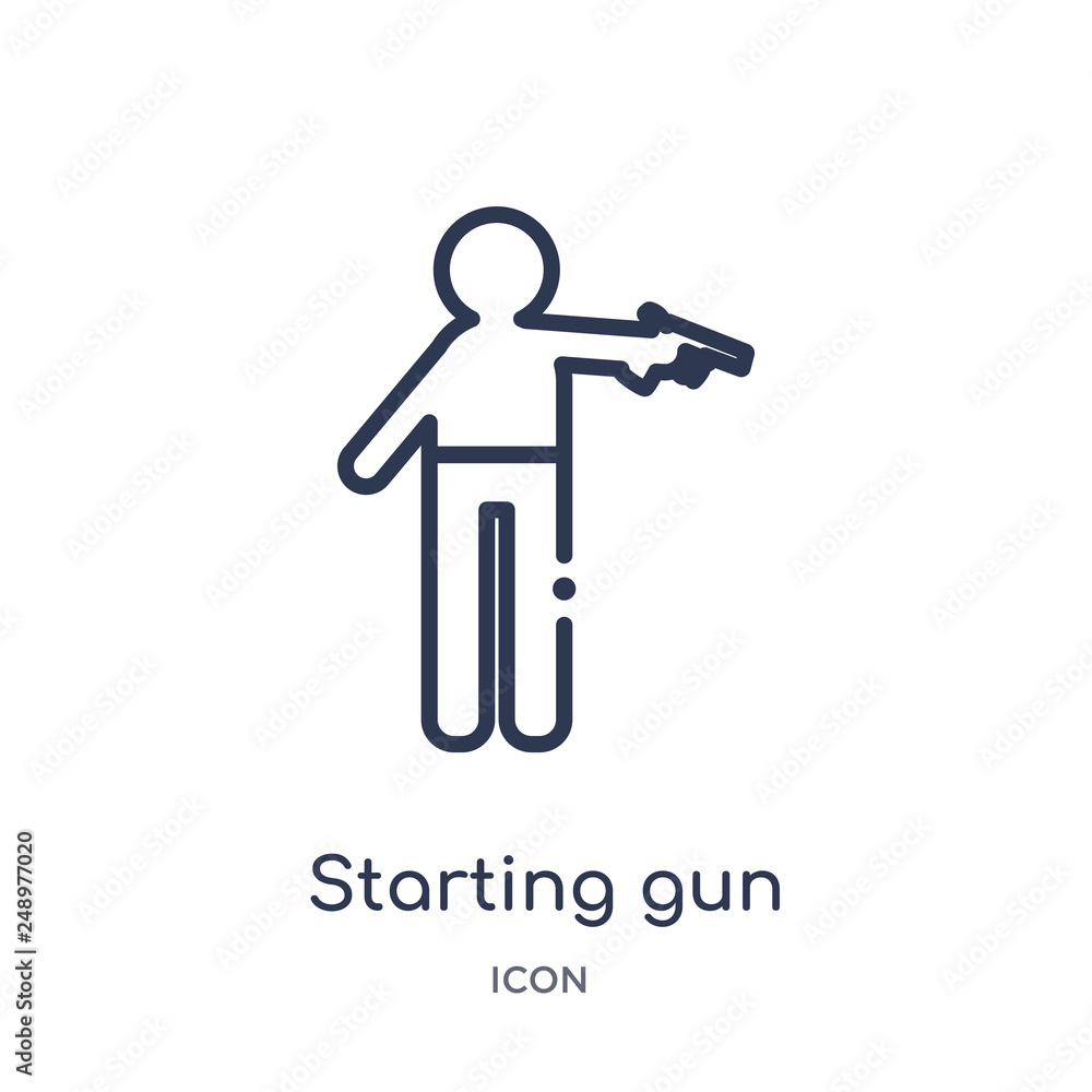 starting gun icon from sports and competition outline collection. Thin line starting gun icon isolated on white background. starting gun icon from sports and competition outline collection. Thin line starting gun icon isolated on white background.