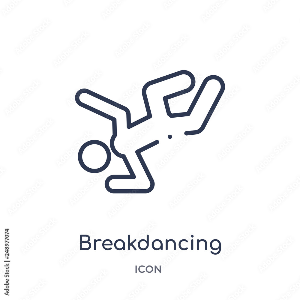 breakdancing dancer icon from sports outline collection. Thin line breakdancing dancer icon isolated on white background. breakdancing dancer icon from sports outline collection. Thin line breakdancing dancer icon isolated on white background.