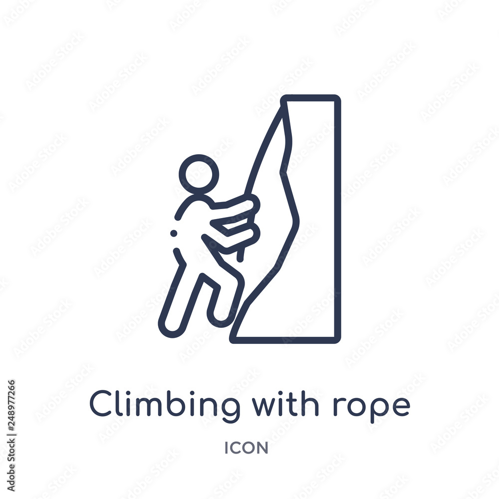 climbing with rope icon from sports outline collection. Thin line climbing with rope icon isolated on white background.