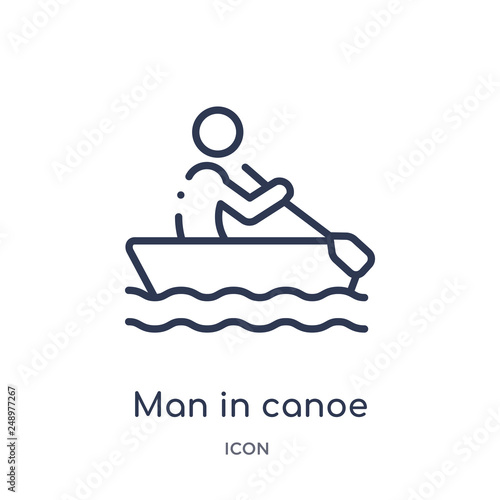 man in canoe icon from sports outline collection. Thin line man in canoe icon isolated on white background.