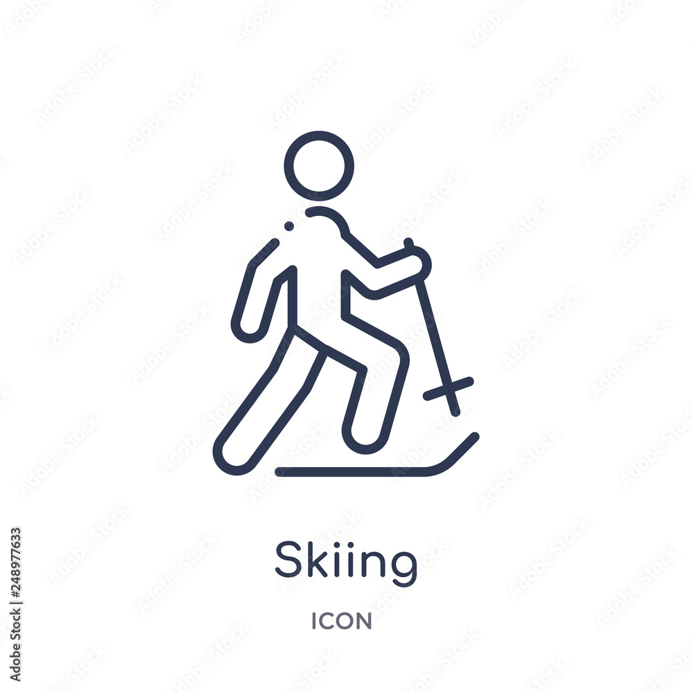 skiing icon from sports outline collection. Thin line skiing icon isolated on white background. skiing icon from sports outline collection. Thin line skiing icon isolated on white background.