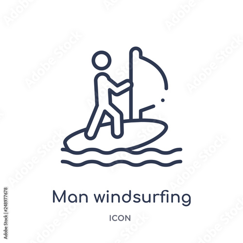 man windsurfing icon from sports outline collection. Thin line man windsurfing icon isolated on white background.