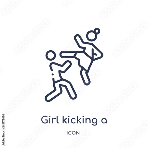 girl kicking a boy in the face icon from sports outline collection. Thin line girl kicking a boy in the face icon isolated on white background.