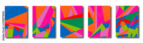 Abstract set of backgrounds with colorful chaotic triangles, polygons. Geometric posters, covers. Vector illustration.       © _aine_