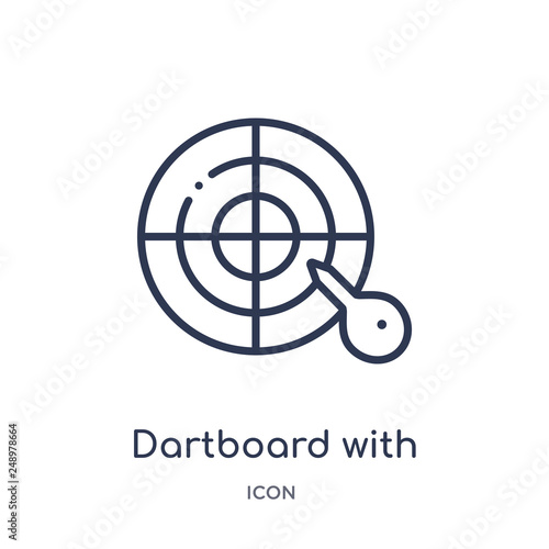 dartboard with dart icon from sports outline collection. Thin line dartboard with dart icon isolated on white background.