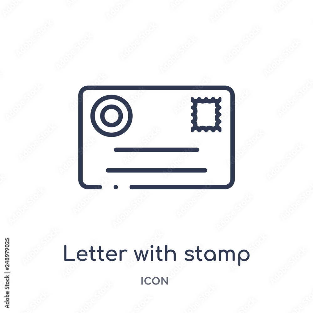 letter with stamp icon from social outline collection. Thin line letter with stamp icon isolated on white background. letter with stamp icon from social outline collection. Thin line letter with stamp icon isolated on white background.