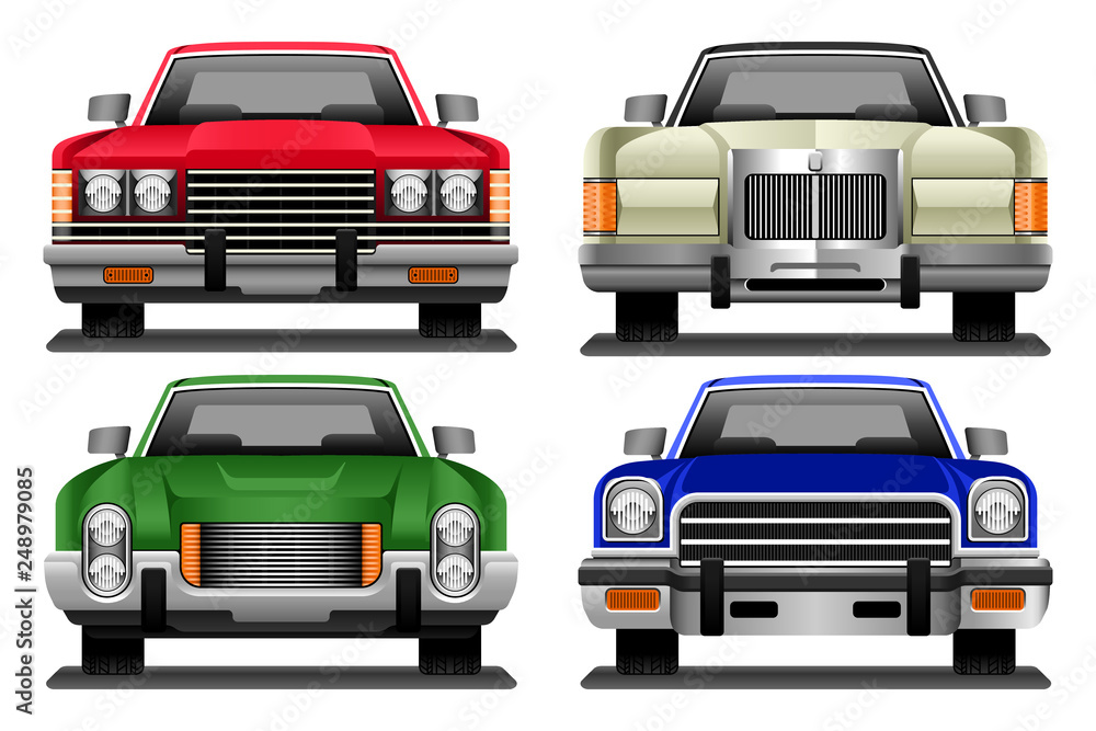 Set of Vector Ilustrations of Retro 1970s Cars