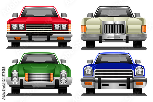 Set of Vector Ilustrations of Retro 1970s Cars