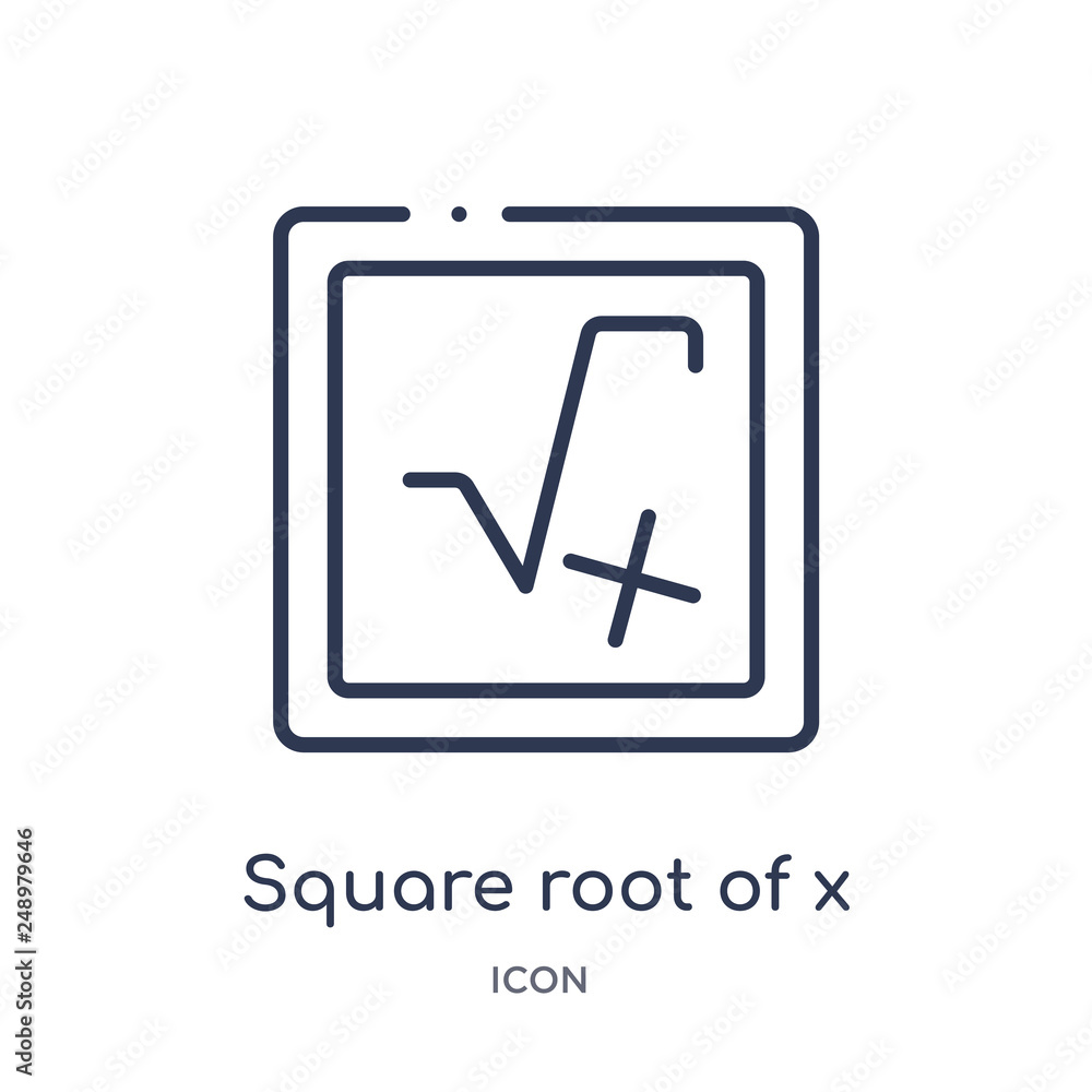 square root of x icon from signs outline collection. Thin line square root of x icon isolated on white background. square root of x icon from signs outline collection. Thin line square root of x icon isolated on white background.