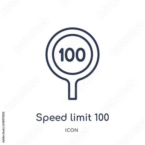 speed limit 100 icon from signs outline collection. Thin line speed limit 100 icon isolated on white background.