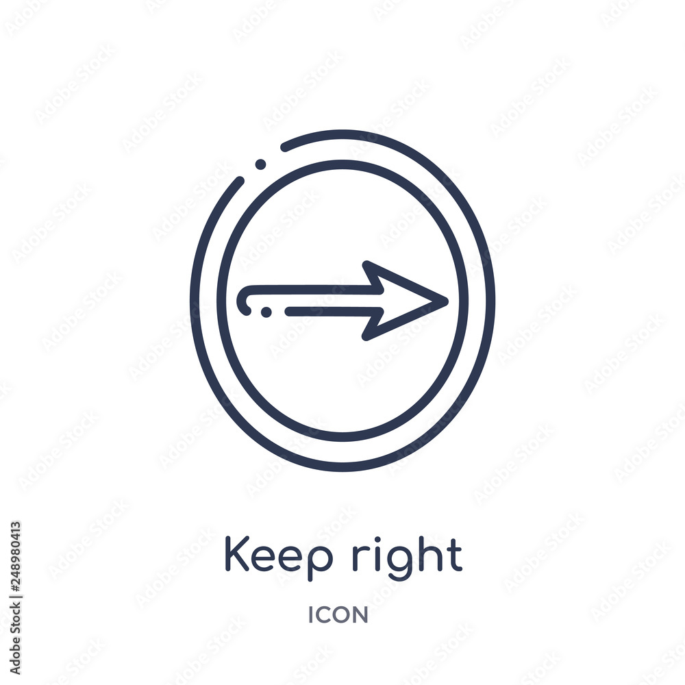 keep right icon from signs outline collection. Thin line keep right icon isolated on white background. keep right icon from signs outline collection. Thin line keep right icon isolated on white background.