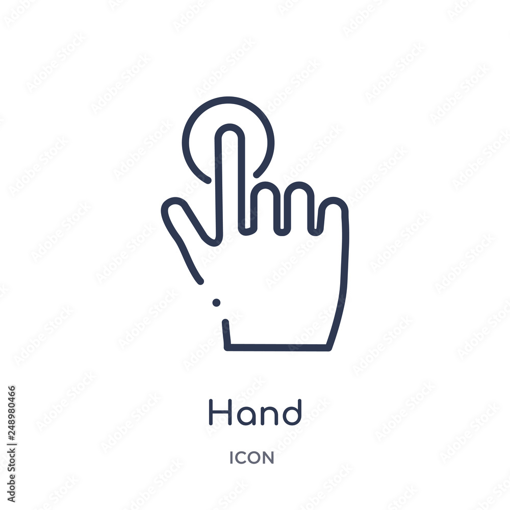 hand icon from signs outline collection. Thin line hand icon isolated on white background. hand icon from signs outline collection. Thin line hand icon isolated on white background.