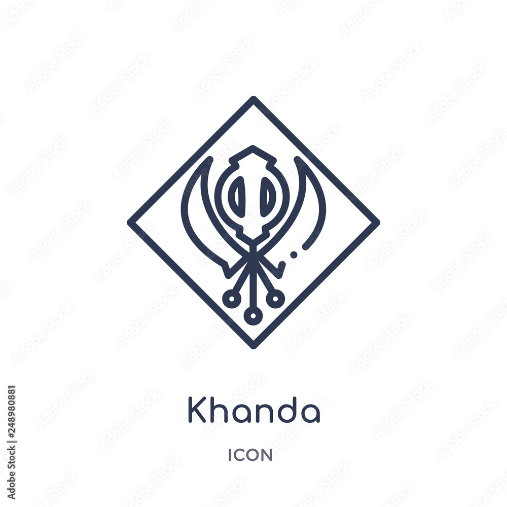 khanda icon from signs outline collection. Thin line khanda icon isolated on white background. khanda icon from signs outline collection. Thin line khanda icon isolated on white background.