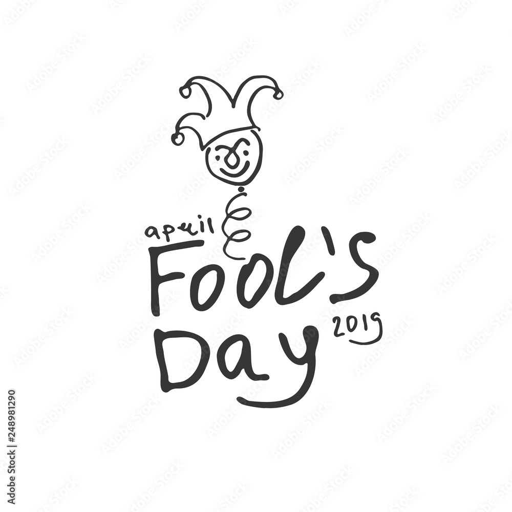 Fools Day. Cartoon style graphics marker drawn logo with a jester on a spring. Handwritten logo for fool's day. Vector template. Fools Day. Cartoon style graphics marker drawn logo with a jester on a spring. Handwritten logo for fool's day. Vector template.