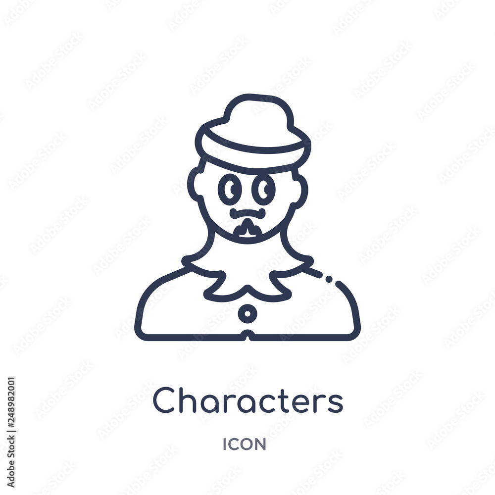 characters icon from shapes outline collection. Thin line characters icon isolated on white background.