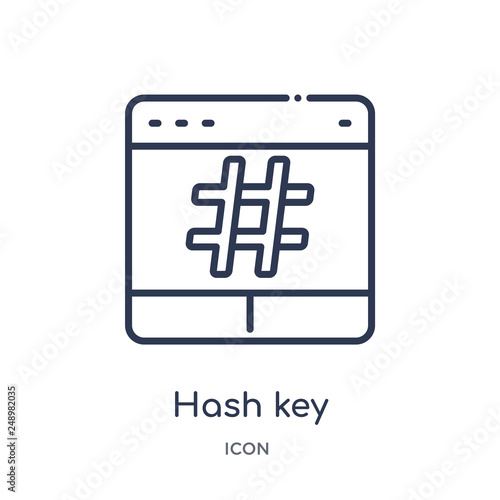 hash key icon from shapes outline collection. Thin line hash key icon isolated on white background.