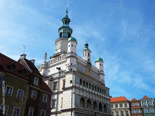 Old city hall, landmark in the old town in Poznan. European old market 