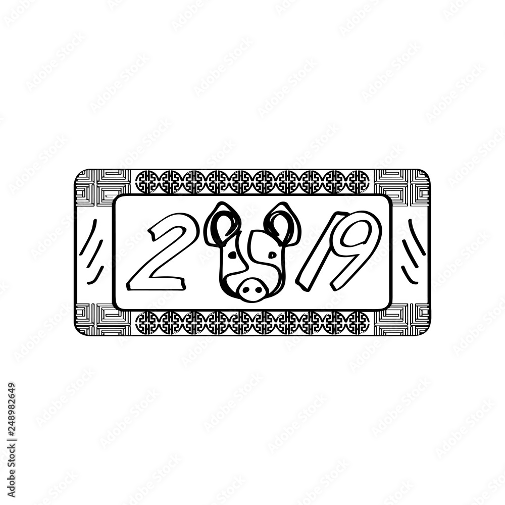 Sketch of a chinese new year label. Vector illustration design Sketch of a chinese new year label. Vector illustration design
