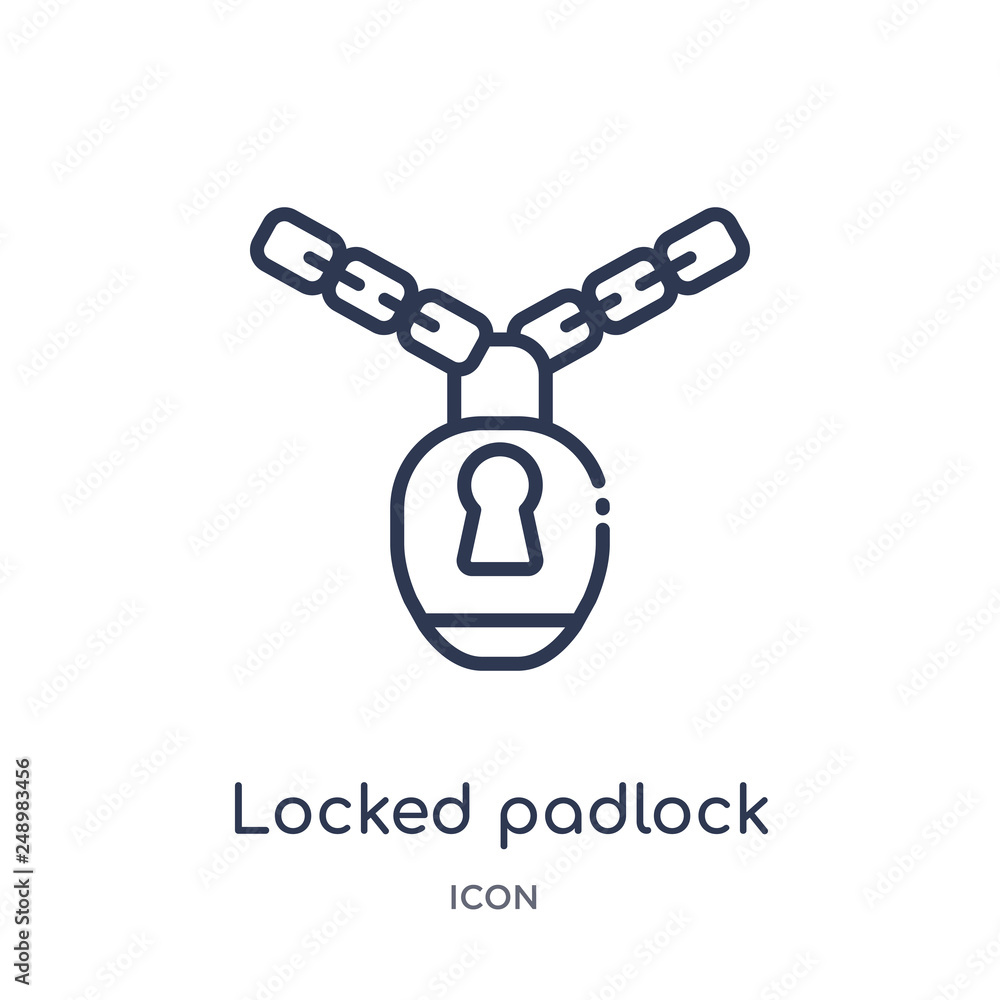 locked padlock with chain icon from security outline collection. Thin line locked padlock with chain icon isolated on white background. locked padlock with chain icon from security outline collection. Thin line locked padlock with chain icon isolated on white background.