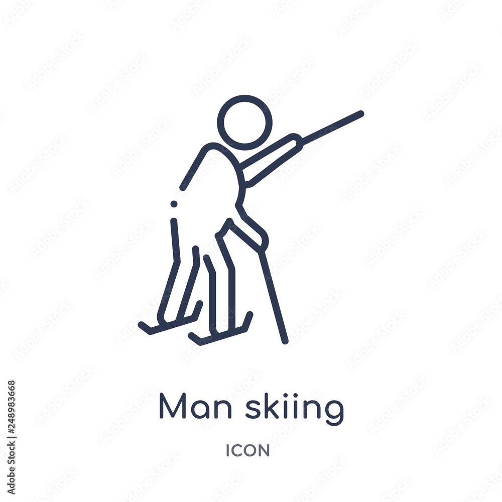 man skiing icon from people outline collection. Thin line man skiing icon isolated on white background. man skiing icon from people outline collection. Thin line man skiing icon isolated on white background.