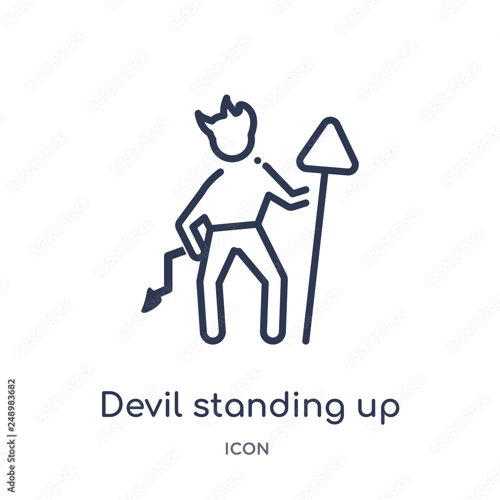devil standing up icon from people outline collection. Thin line devil standing up icon isolated on white background. devil standing up icon from people outline collection. Thin line devil standing up icon isolated on white background.