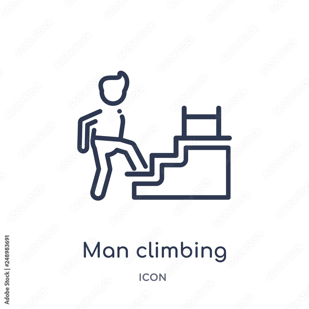 man climbing stairs icon from people outline collection. Thin line man climbing stairs icon isolated on white background. man climbing stairs icon from people outline collection. Thin line man climbing stairs icon isolated on white background.