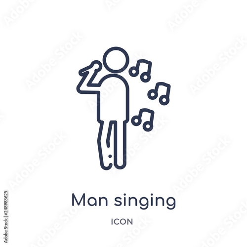 man singing icon from people outline collection. Thin line man singing icon isolated on white background.