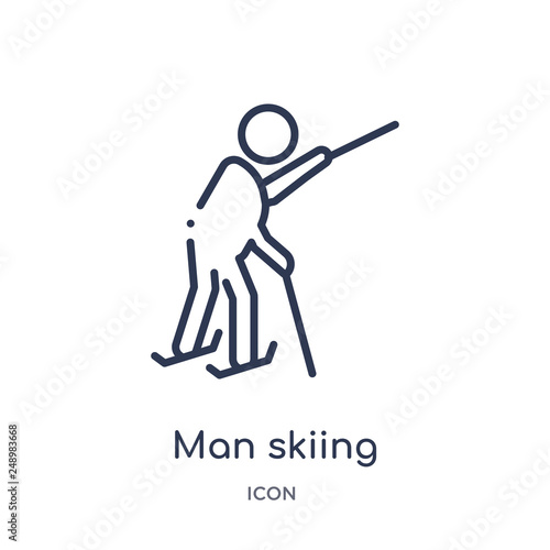 man skiing icon from people outline collection. Thin line man skiing icon isolated on white background.