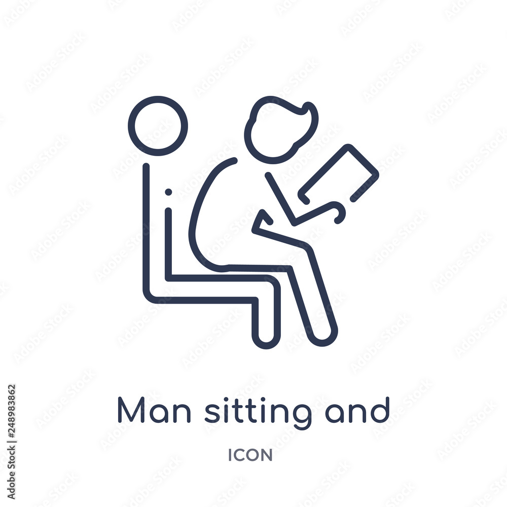 man sitting and reading book icon from people outline collection. Thin line man sitting and reading book icon isolated on white background. man sitting and reading book icon from people outline collection. Thin line man sitting and reading book icon isolated on white background.
