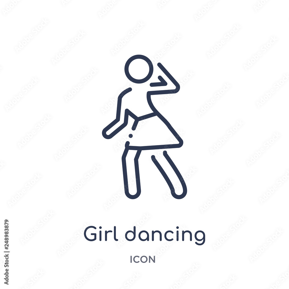 girl dancing icon from people outline collection. Thin line girl dancing icon isolated on white background. girl dancing icon from people outline collection. Thin line girl dancing icon isolated on white background.