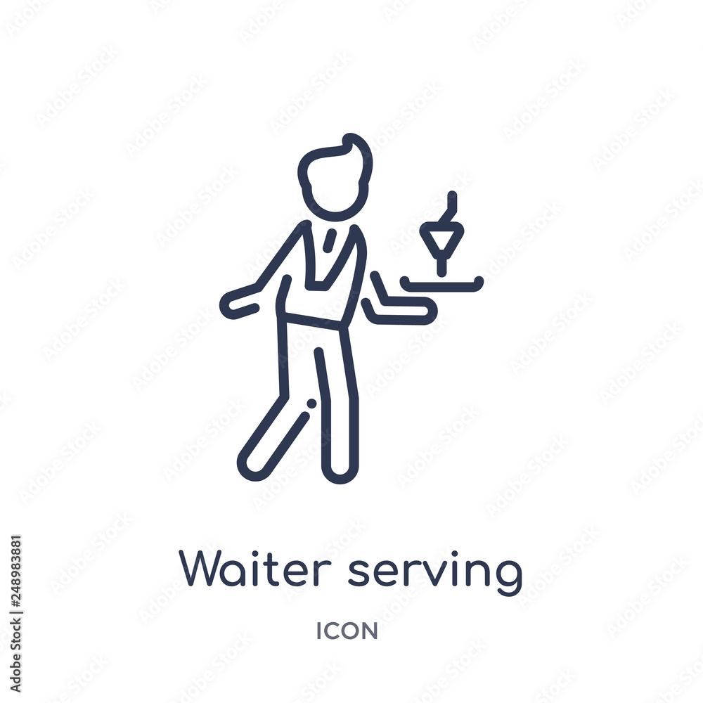 waiter serving a drink on a tray icon from people outline collection. Thin line waiter serving a drink on a tray icon isolated on white background. waiter serving a drink on a tray icon from people outline collection. Thin line waiter serving a drink on a tray icon isolated on white background.