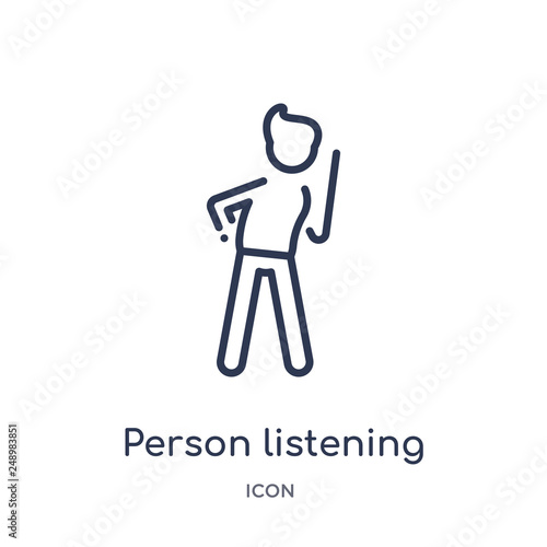 person listening icon from people outline collection. Thin line person listening icon isolated on white background.