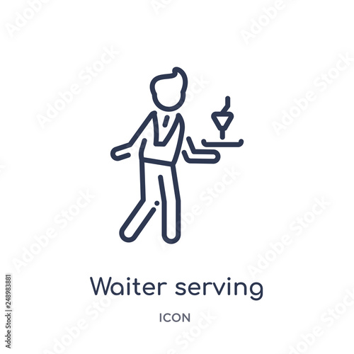 waiter serving a drink on a tray icon from people outline collection. Thin line waiter serving a drink on a tray icon isolated on white background.