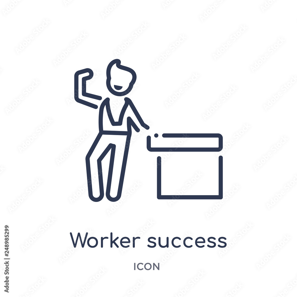 worker success icon from people outline collection. Thin line worker success icon isolated on white background.