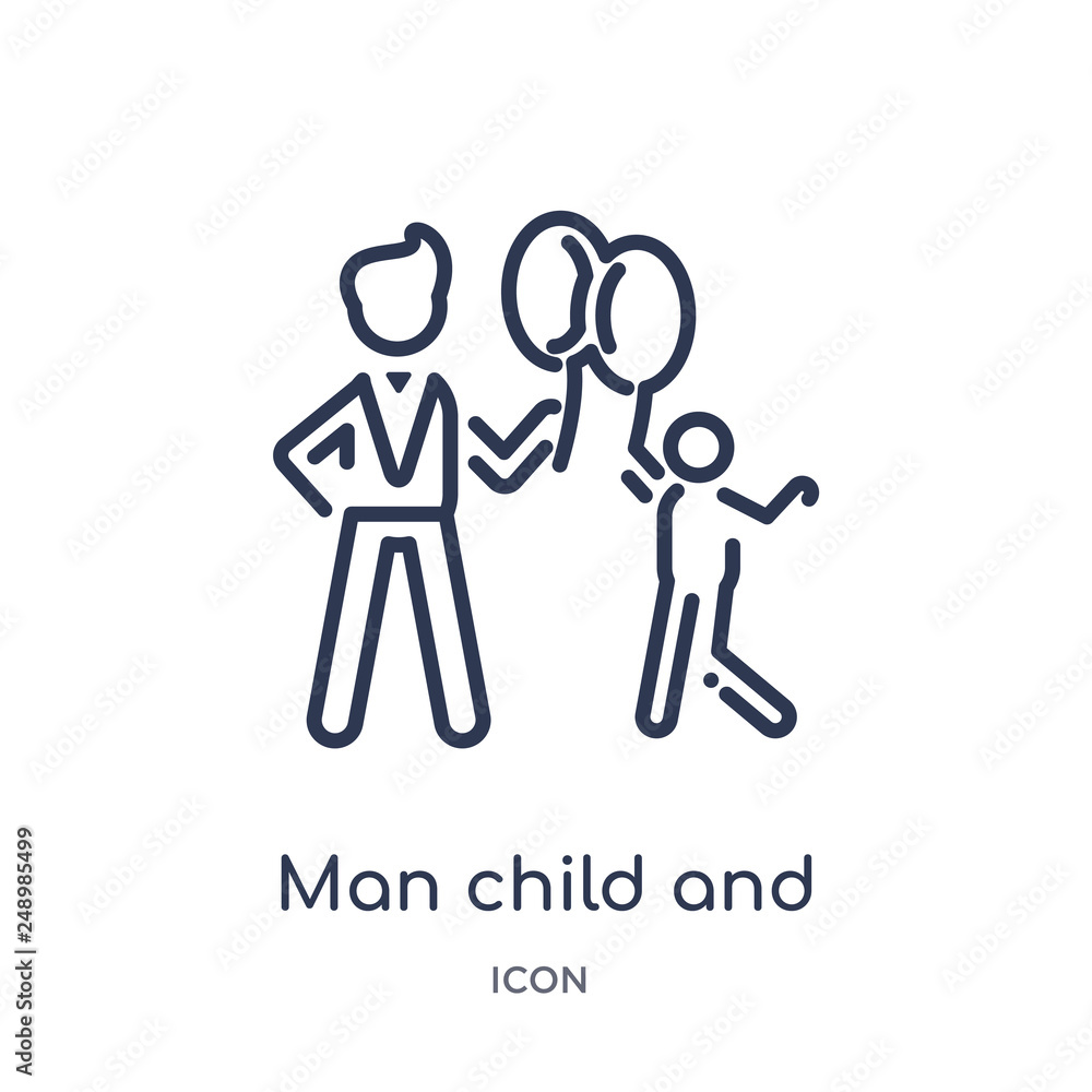 man child and balloons icon from people outline collection. Thin line man child and balloons icon isolated on white background. man child and balloons icon from people outline collection. Thin line man child and balloons icon isolated on white background.