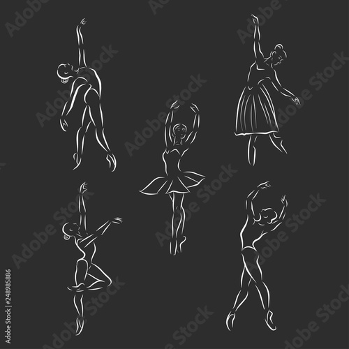 Icon ballerina in a linear style. Black and white illustration