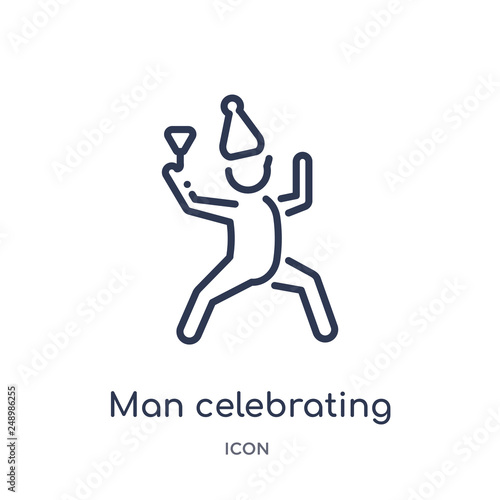 man celebrating icon from people outline collection. Thin line man celebrating icon isolated on white background.