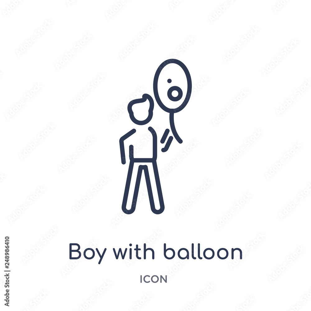 boy with balloon icon from people outline collection. Thin line boy with balloon icon isolated on white background. boy with balloon icon from people outline collection. Thin line boy with balloon icon isolated on white background.
