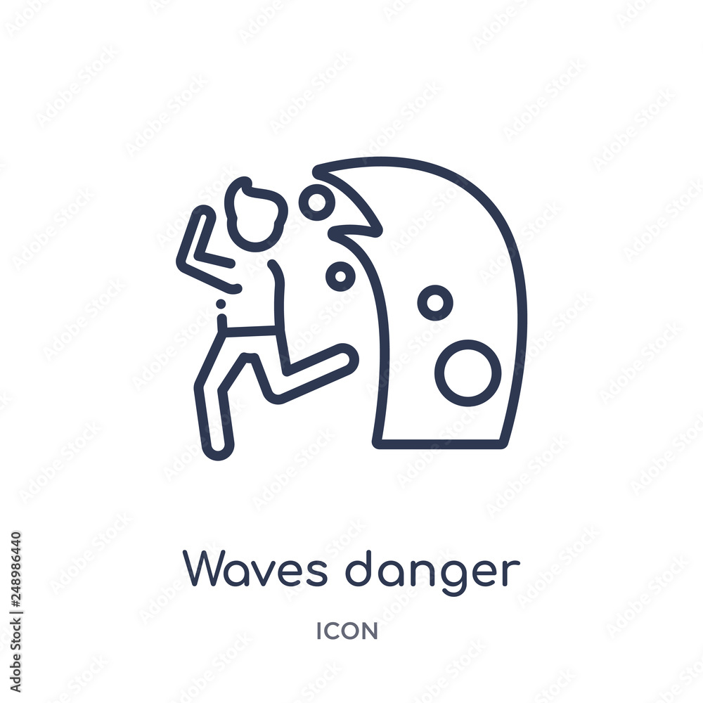 waves danger icon from people outline collection. Thin line waves danger icon isolated on white background. waves danger icon from people outline collection. Thin line waves danger icon isolated on white background.