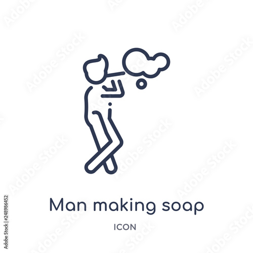 man making soap bubbles icon from people outline collection. Thin line man making soap bubbles icon isolated on white background.